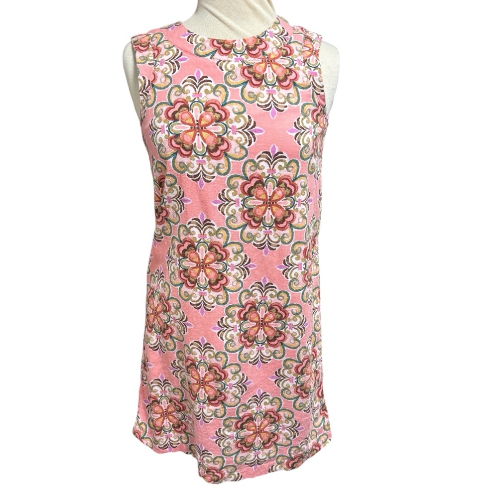 Casa Cabana Pink Medallion Paisley Linen Blend Sleeveless Shift Dress‎ XS #857